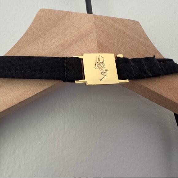 Vintage Ralph Lauren Bikini Swim Top Ruffle Halter Logo Back Gold Beach Pool EUC - Picture 5 of 11